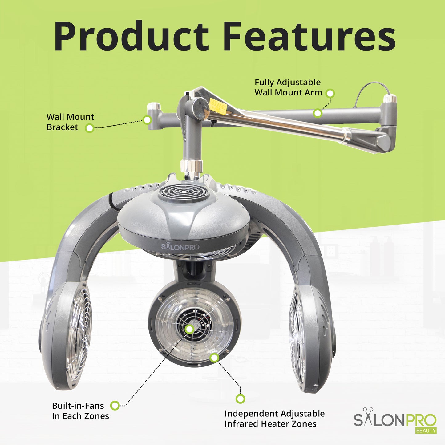 SalonPro Multi-Zone+ Processeur de coloration infrarouge professionnel et accélérateur de séchage multifonction avec système de montage mural - Gris