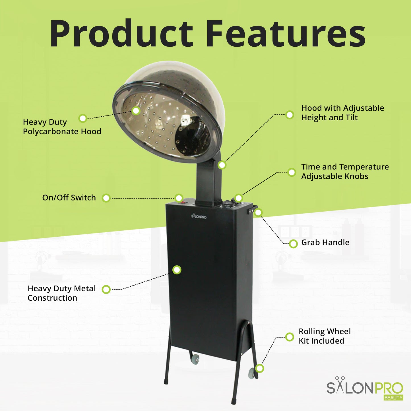 SalonPro Ionic Hooded Hair Dryer with Rolling Stand