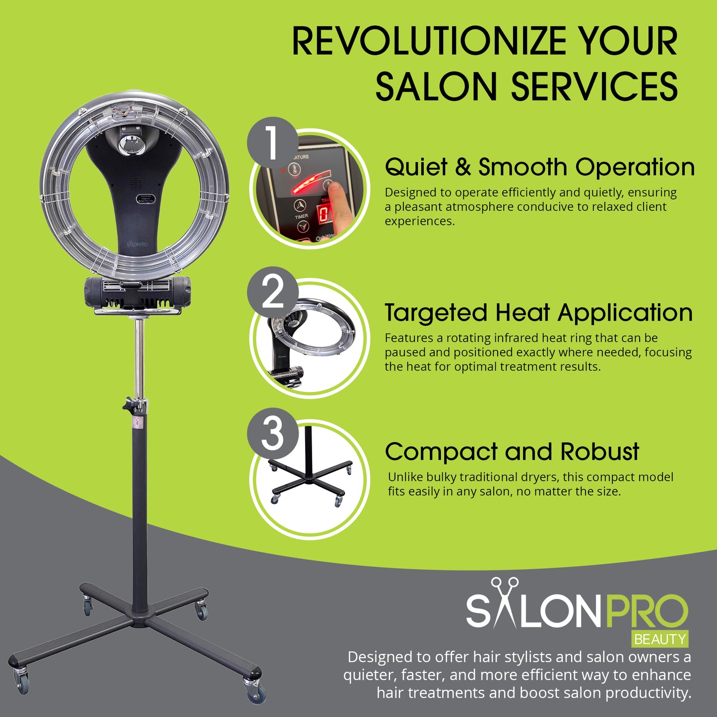 SalonPro Orbiting Halo Infrared Hair Color Processor & Dryer - Rolling Base, Black