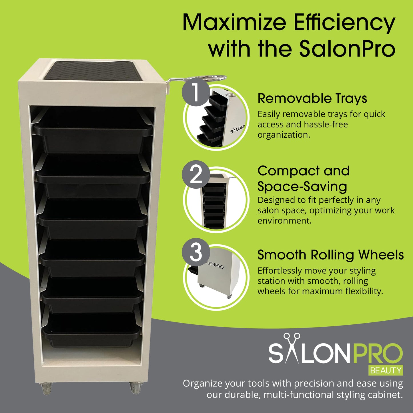 SalonPro Gabinete de peinado de metal con 5 cajones, carrito para colorear y almacenar con ruedas