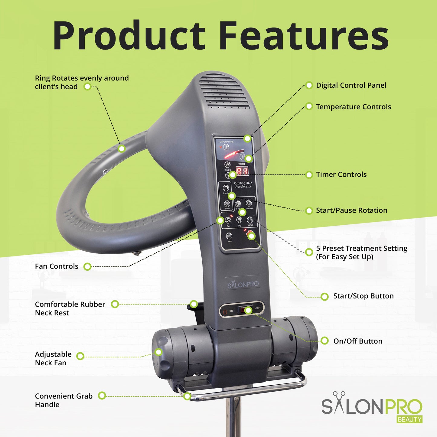 SalonPro Orbiting Halo Processeur de coloration infrarouge professionnel et accélérateur de séchage multifonction avec base roulante – Gris