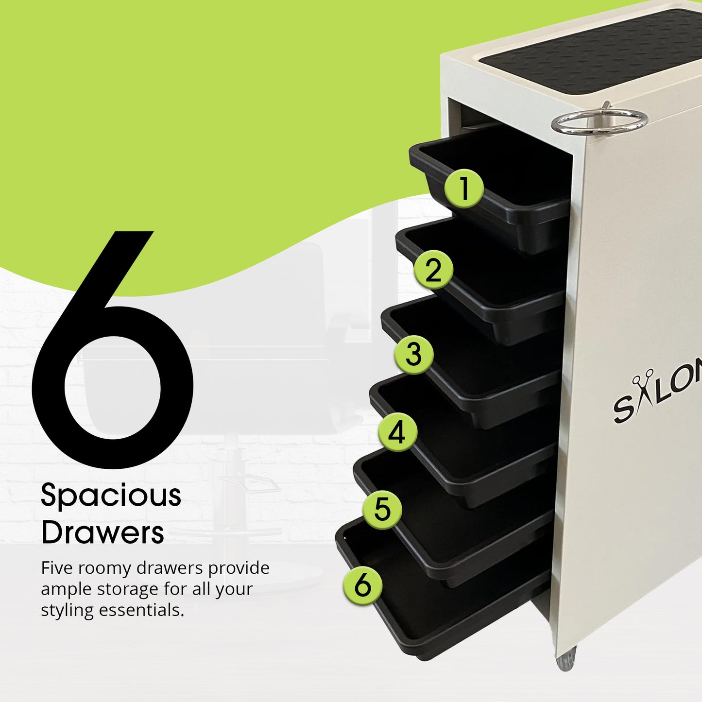 SalonPro Gabinete de peinado de metal con 5 cajones, carrito para colorear y almacenar con ruedas