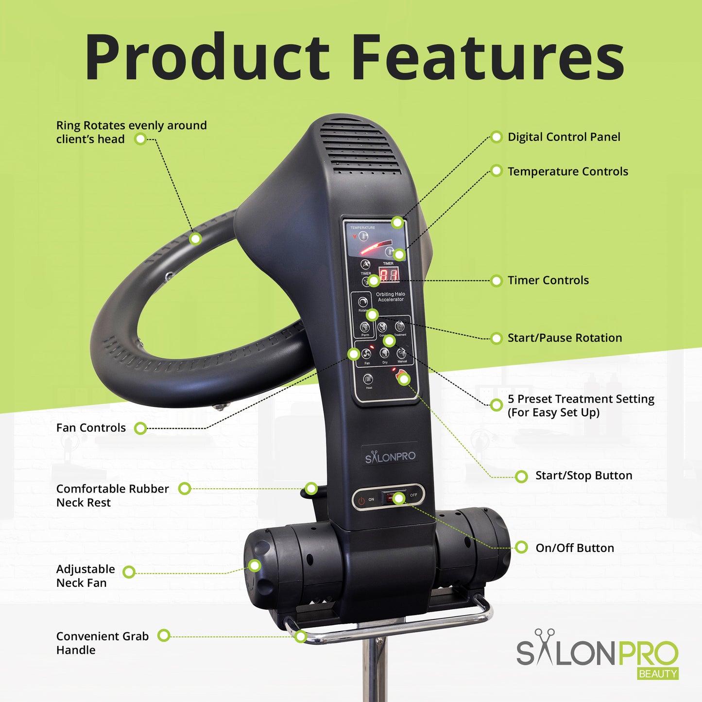 SalonPro Orbiting Halo Infrared Hair Color Processor & Dryer - Rolling Base, Black