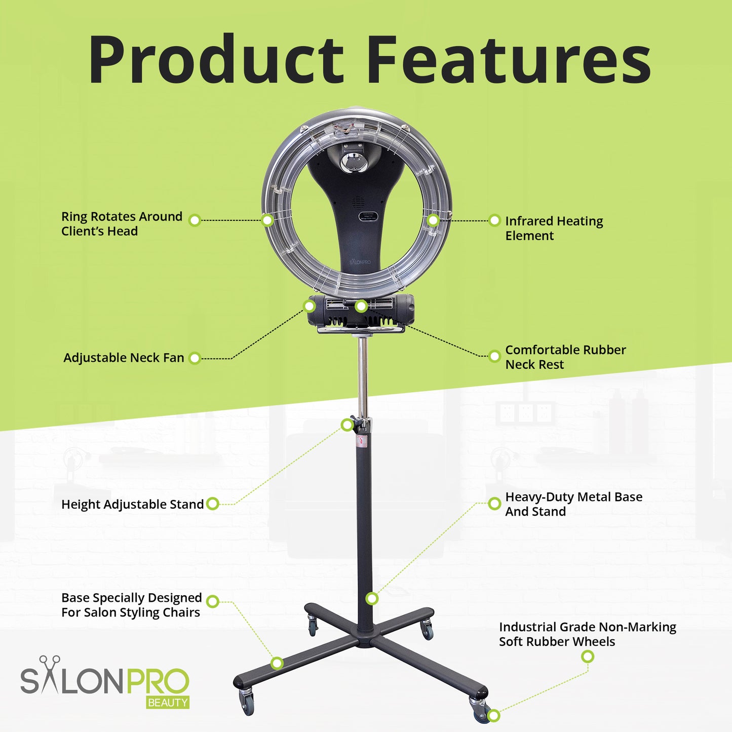 SalonPro Orbiting Halo Processeur de coloration infrarouge professionnel et accélérateur de séchage multifonction avec base roulante – Gris