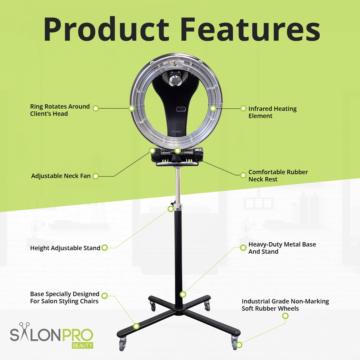 SalonPro Orbiting Halo Infrared Hair Color Processor & Dryer - Rolling Base, Black