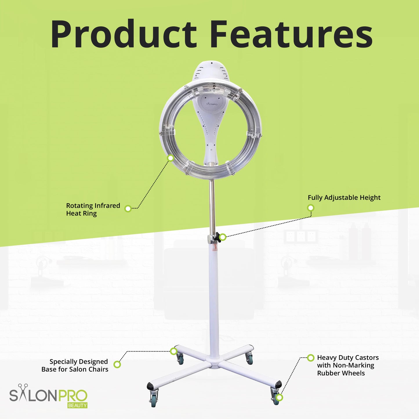 SalonPro Orbiting Halo Procesador y acelerador de color de cabello infrarrojo profesional compacto con base rodante - Blanco