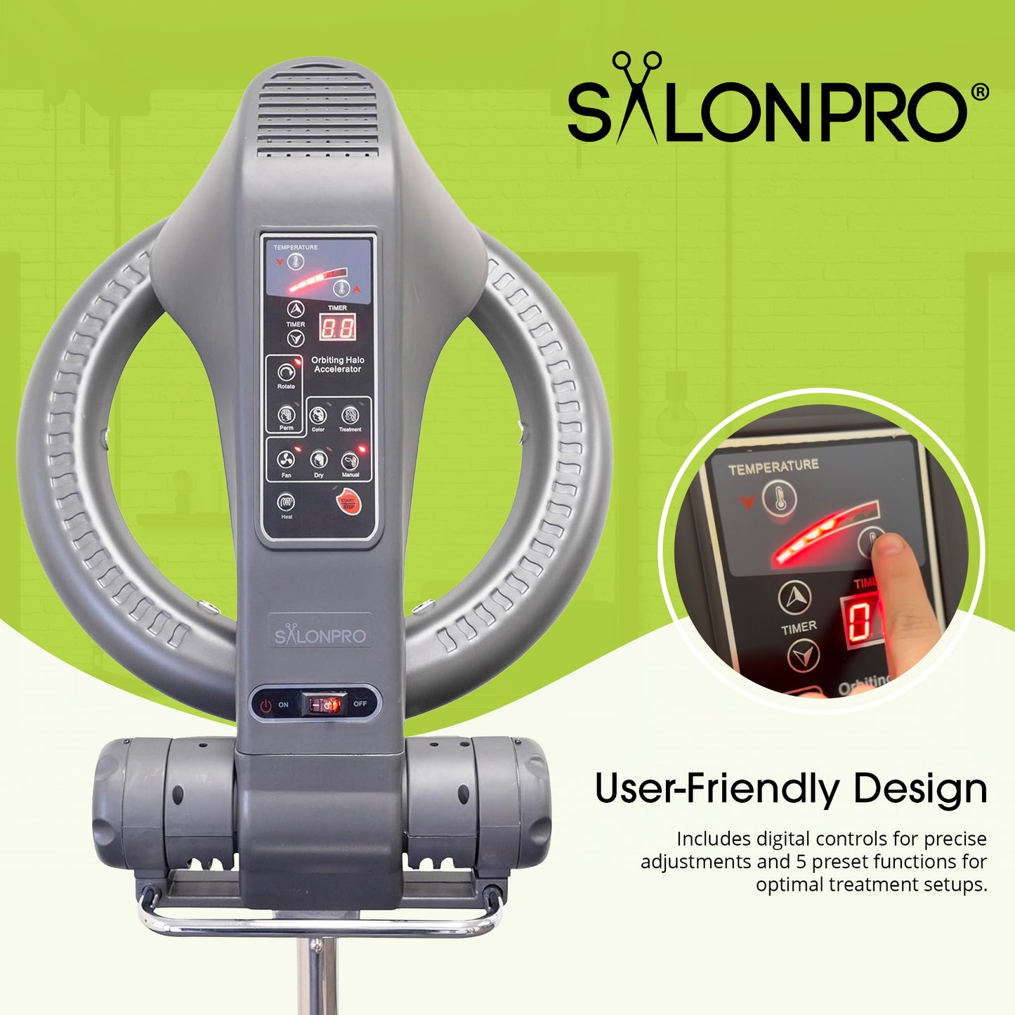 SalonPro Orbiting Halo Processeur de coloration infrarouge professionnel et accélérateur de séchage multifonction avec système de montage mural – Gris