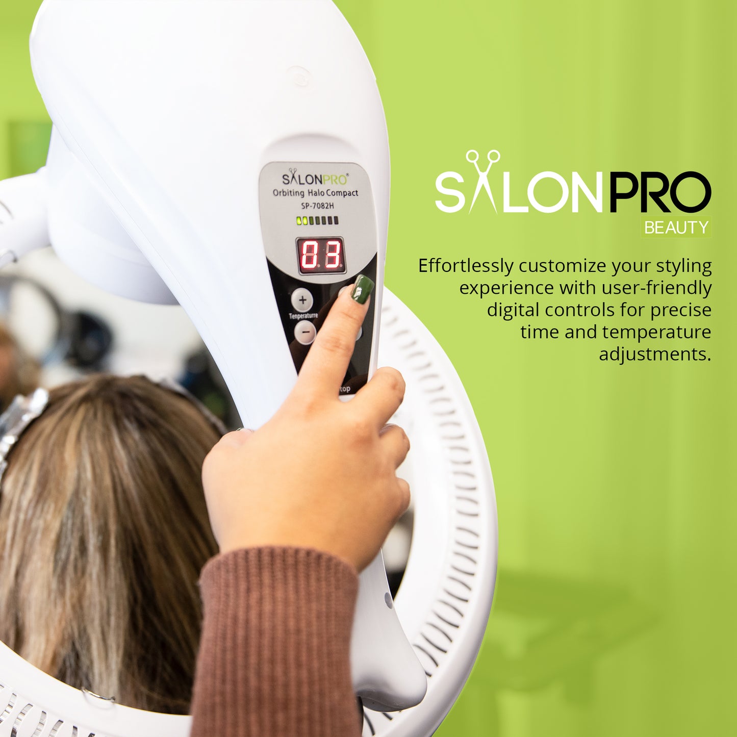 SalonPro Orbiting Halo Procesador y acelerador de color de cabello infrarrojo profesional compacto con base rodante - Blanco