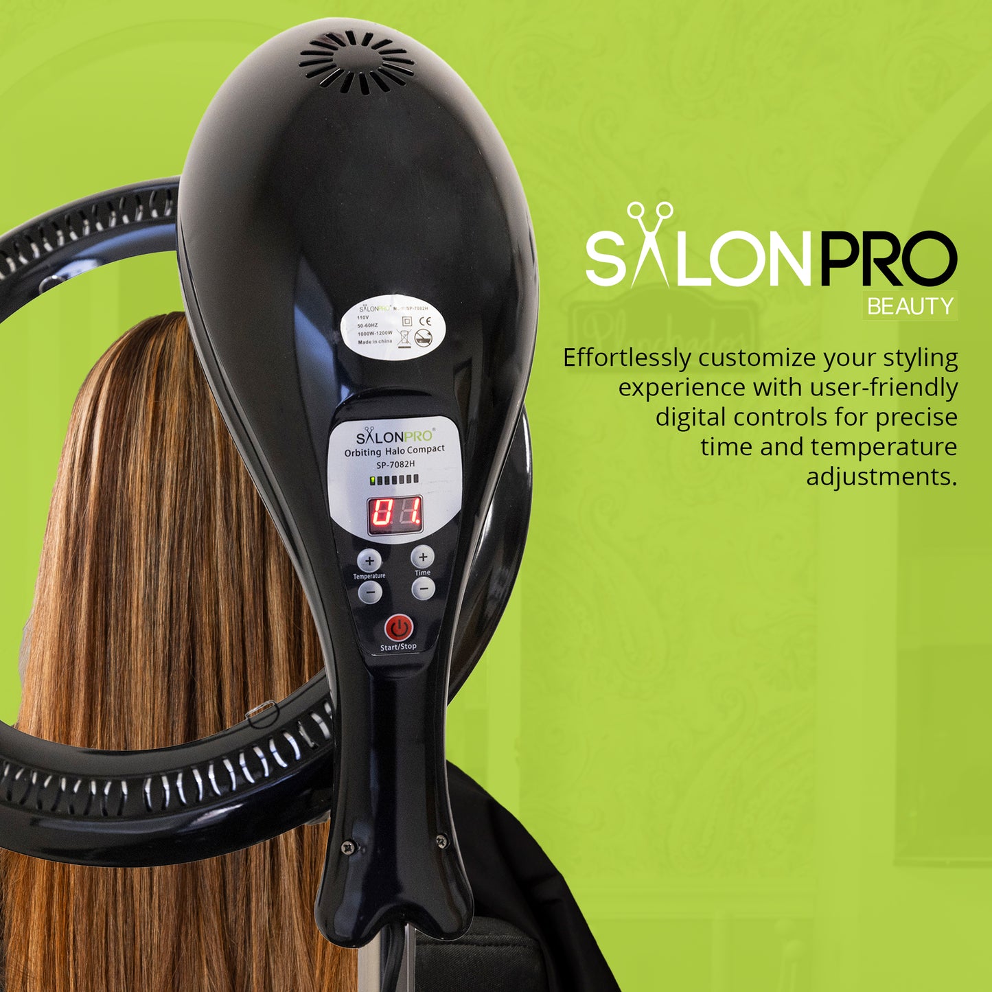SalonPro Orbiting Halo Procesador y acelerador de color de cabello infrarrojo profesional compacto con base rodante - Negro