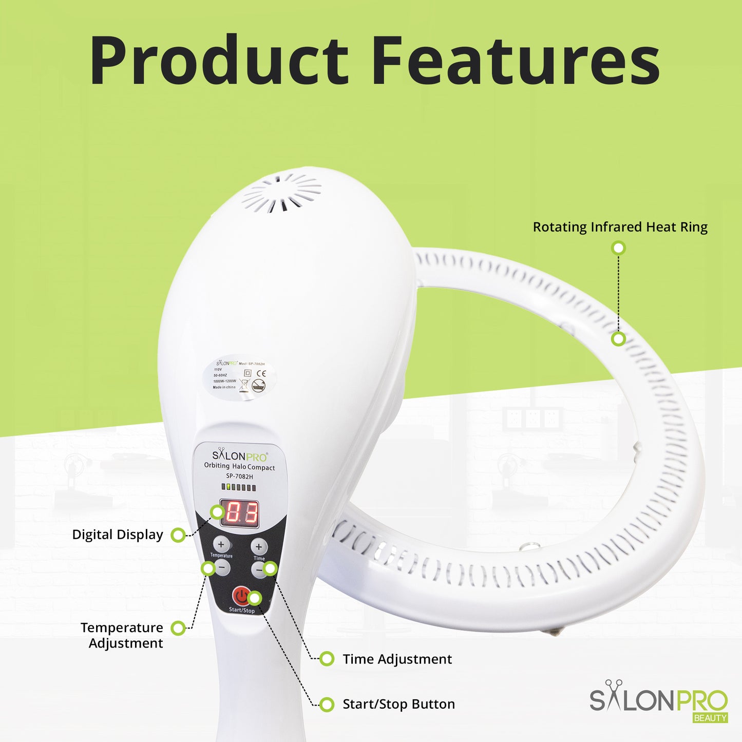 SalonPro Orbiting Halo Procesador y acelerador de color de cabello infrarrojo profesional compacto con base rodante - Blanco