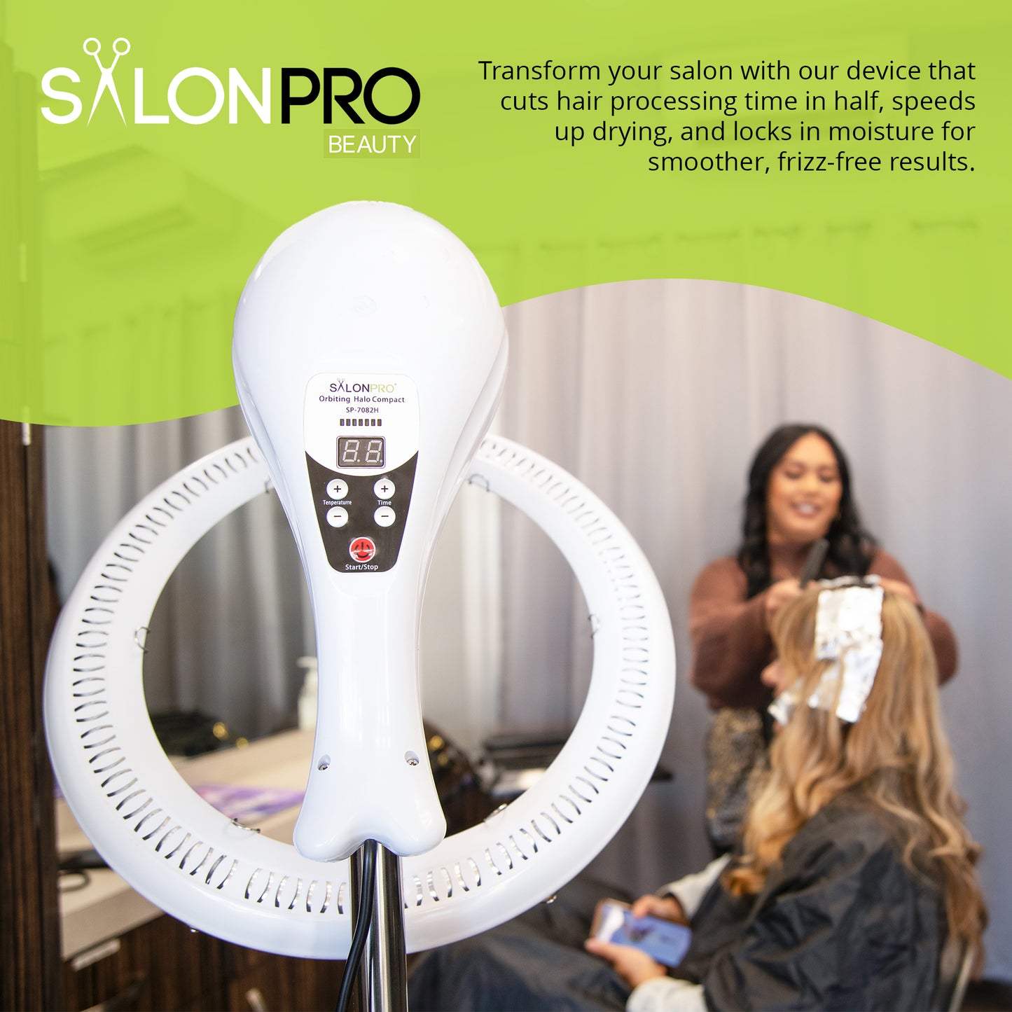 SalonPro Orbiting Halo Procesador y acelerador de color de cabello infrarrojo profesional compacto con base rodante - Blanco
