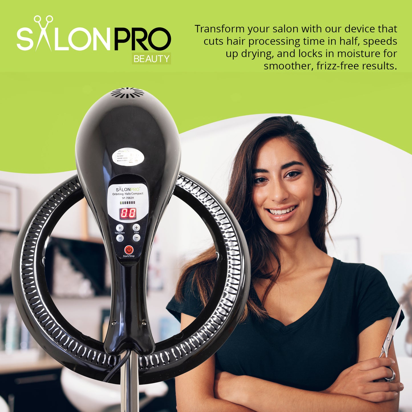 SalonPro Orbiting Halo Procesador y acelerador de color de cabello infrarrojo profesional compacto con base rodante - Negro