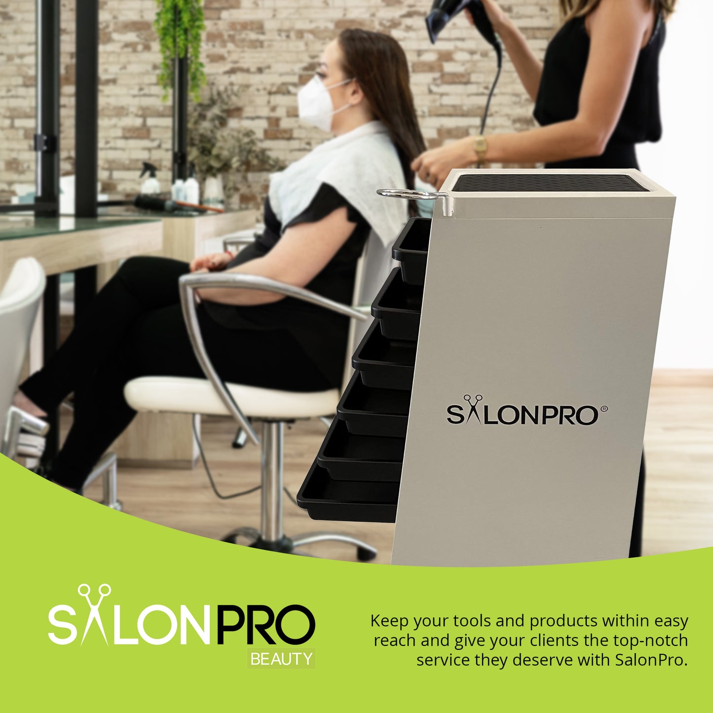 SalonPro Gabinete de peinado de metal con 5 cajones, carrito para colorear y almacenar con ruedas