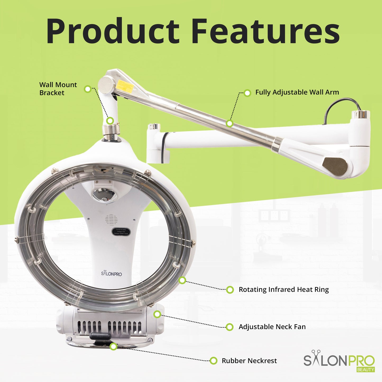SalonPro Orbiting Halo Infrared Hair Color Processor & Dryer - Wall Mount, White