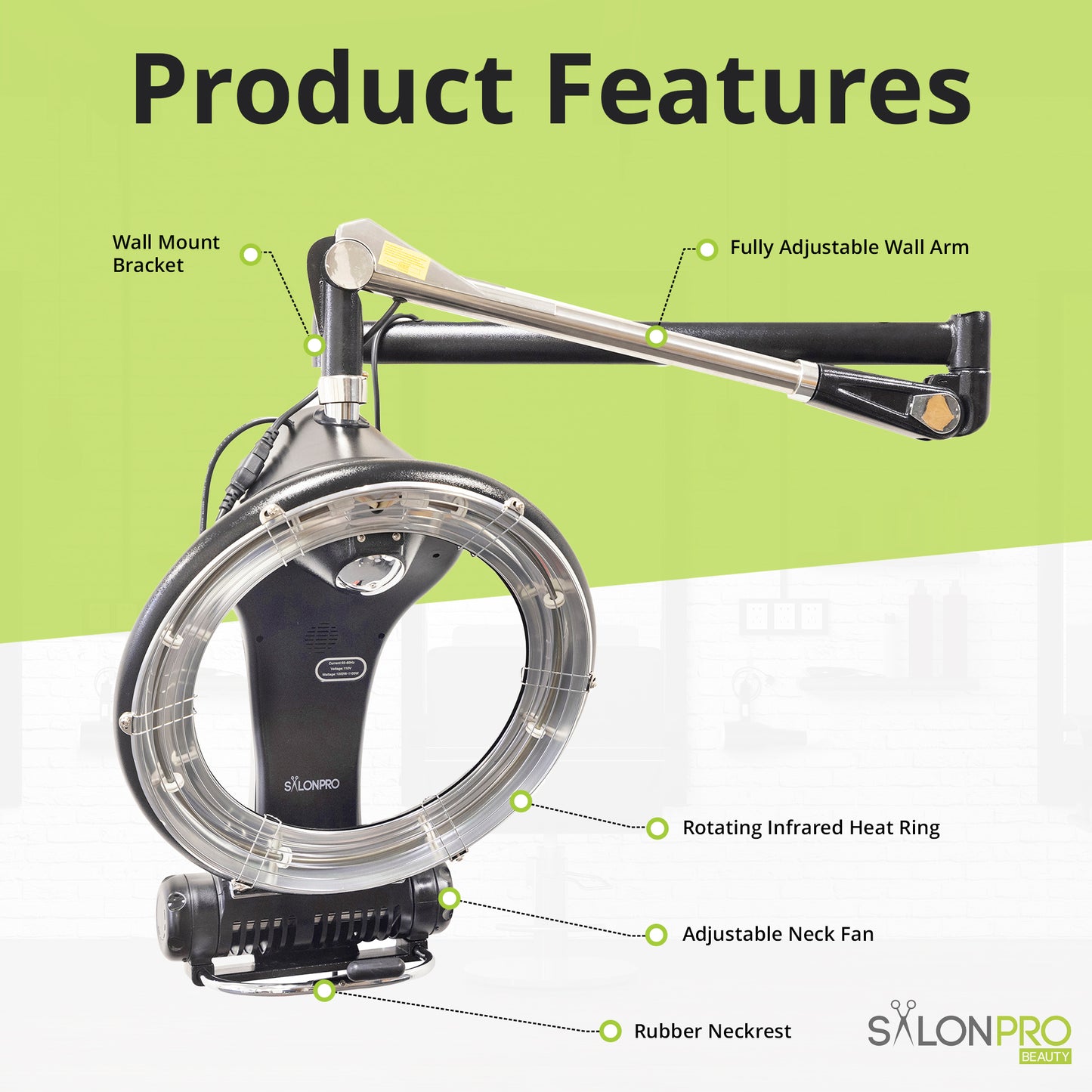 SalonPro Orbiting Halo Infrared Hair Color Processor & Dryer – Wall Mount, Black