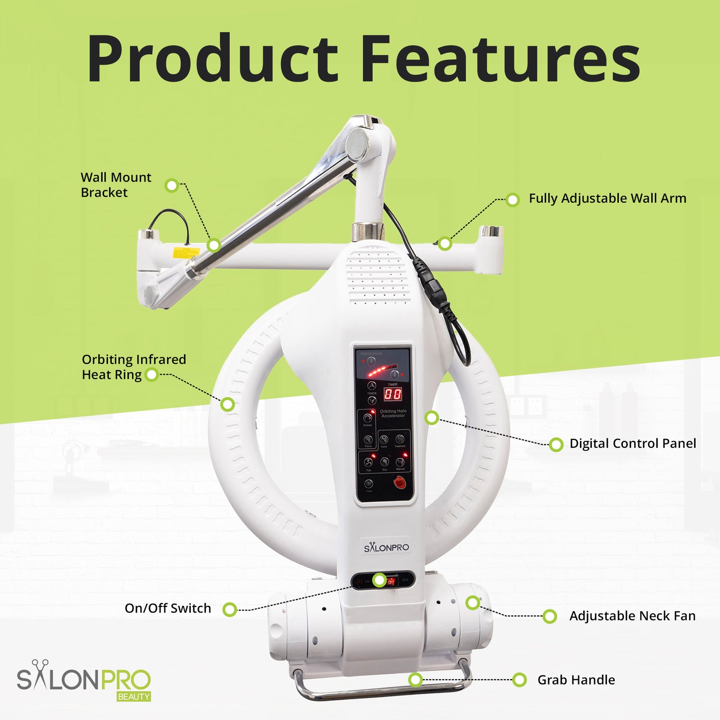 SalonPro Orbiting Halo Infrared Hair Color Processor & Dryer - Wall Mount, White