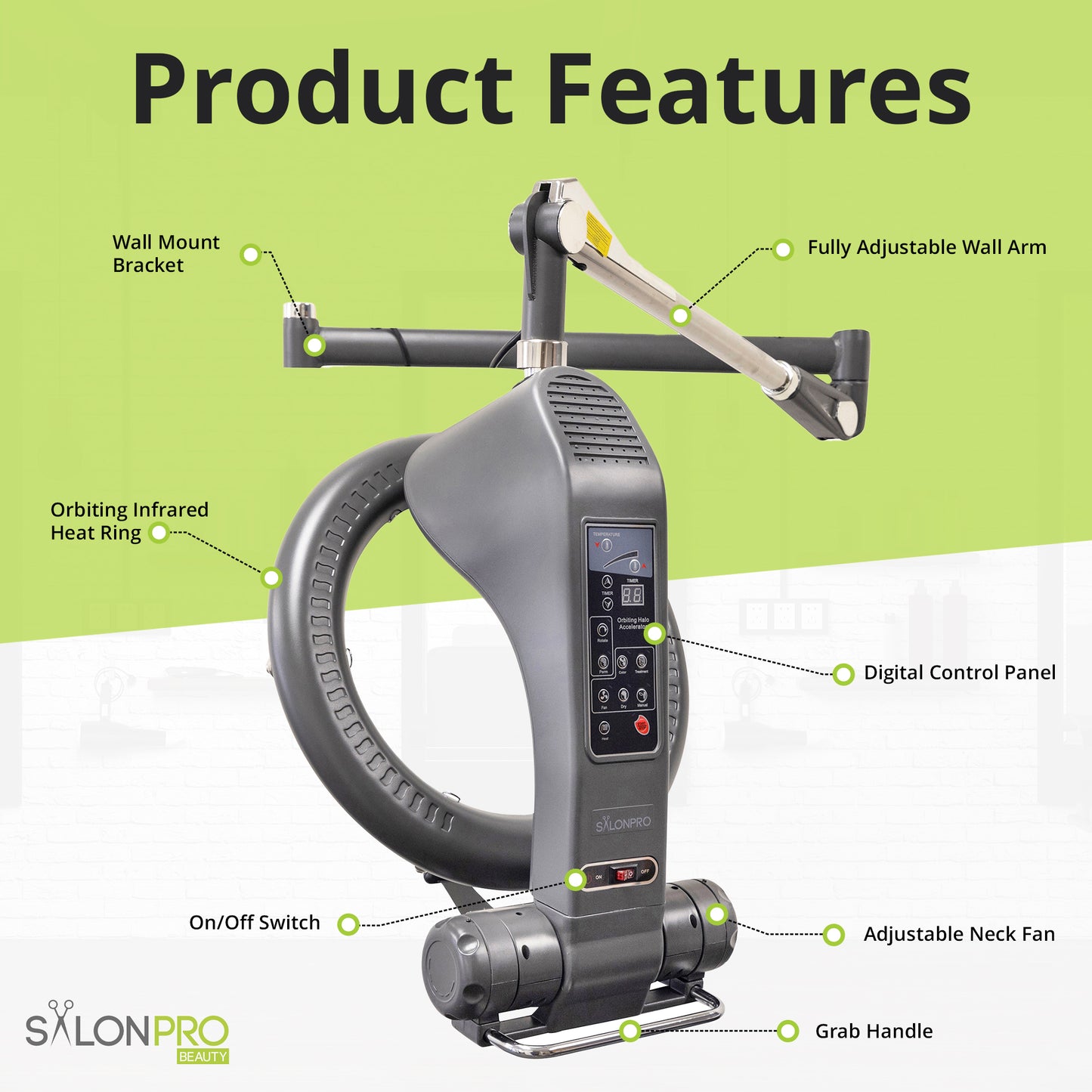 SalonPro Orbiting Halo Infrared Hair Color Processor & Dryer – Wall Mount, Black