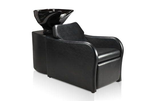 Ikonna Unité de fauteuil à shampoing tout-en-un Y201BK | Noir avec bol assorti, repose-pieds rétractable