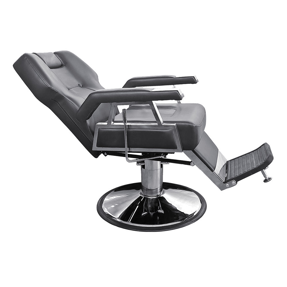 Chaise de barbier Ikonna H-31307BKR | Chaise de barbier réglable en noir classique, design volumineux avec base en forme de pièce de monnaie robuste