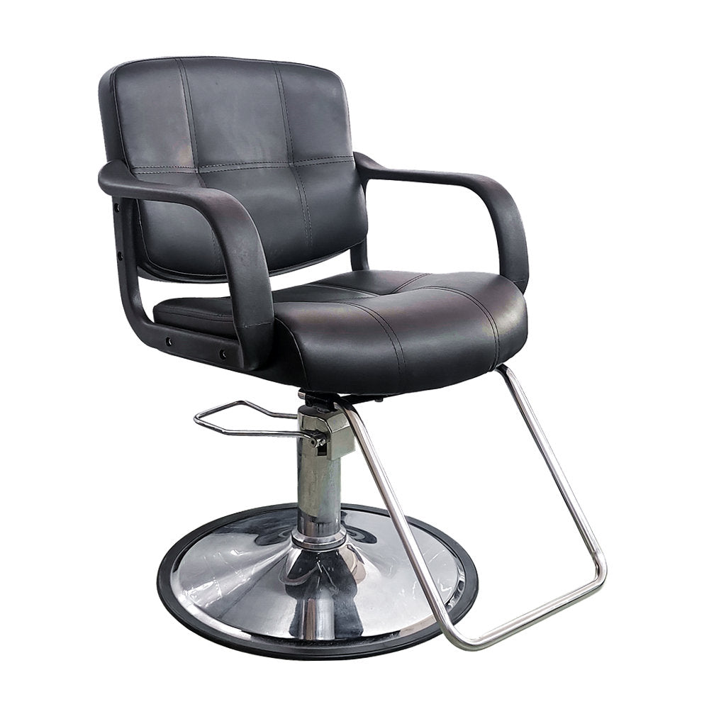 Chaise de coiffure professionnelle Ikonna | Design noir élégant avec une base robuste et un repose-pieds.