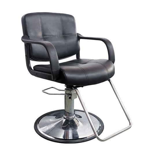 Chaise de coiffure professionnelle Ikonna | Design noir élégant avec une base robuste et un repose-pieds.