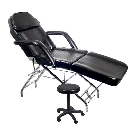 Fauteuil de beauté professionnel pour massage du visage Ikonna | Noir élégant avec tabouret assorti et positions réglables