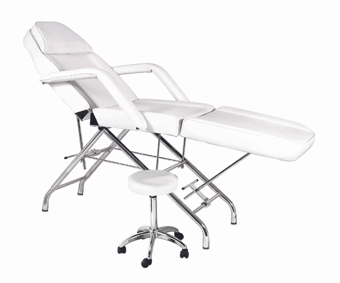 Fauteuil de beauté pour massage du visage blanc Ikonna avec tabouret assorti et dossier réglable