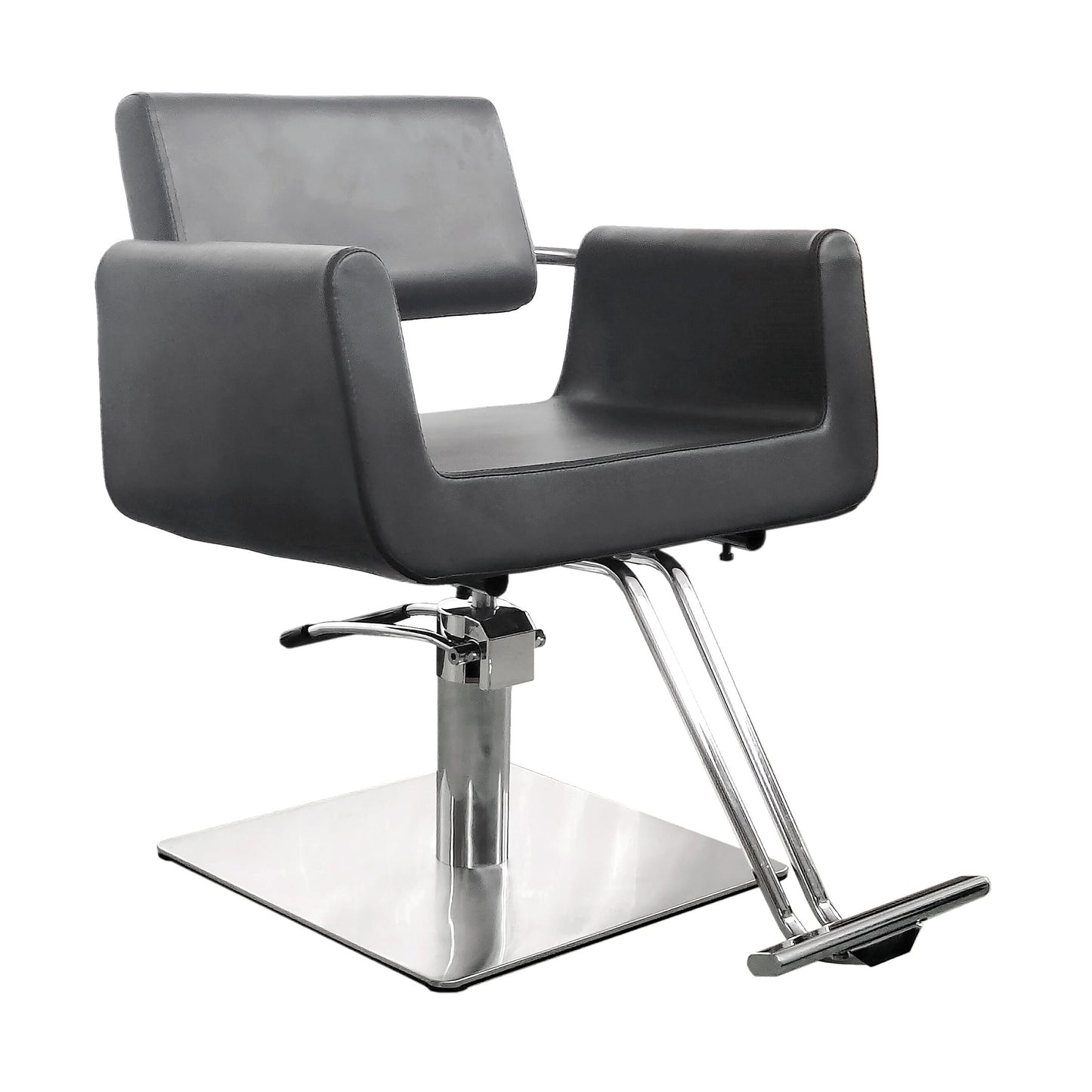 Silla de peluquería profesional Ikonna | Diseño negro con base cuadrada y reposapiés