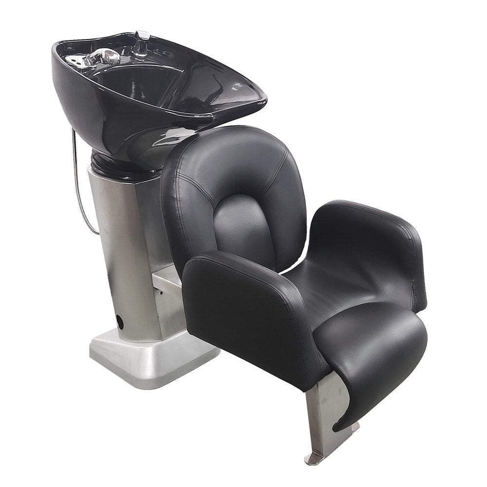 Unidad de sillón de champú todo en uno Ikonna H-5389BK con diseño flotante único, en negro con acabados plateados