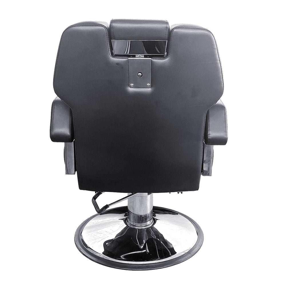 Chaise de barbier Ikonna H-31307BKR | Chaise de barbier réglable en noir classique, design volumineux avec base en forme de pièce de monnaie robuste