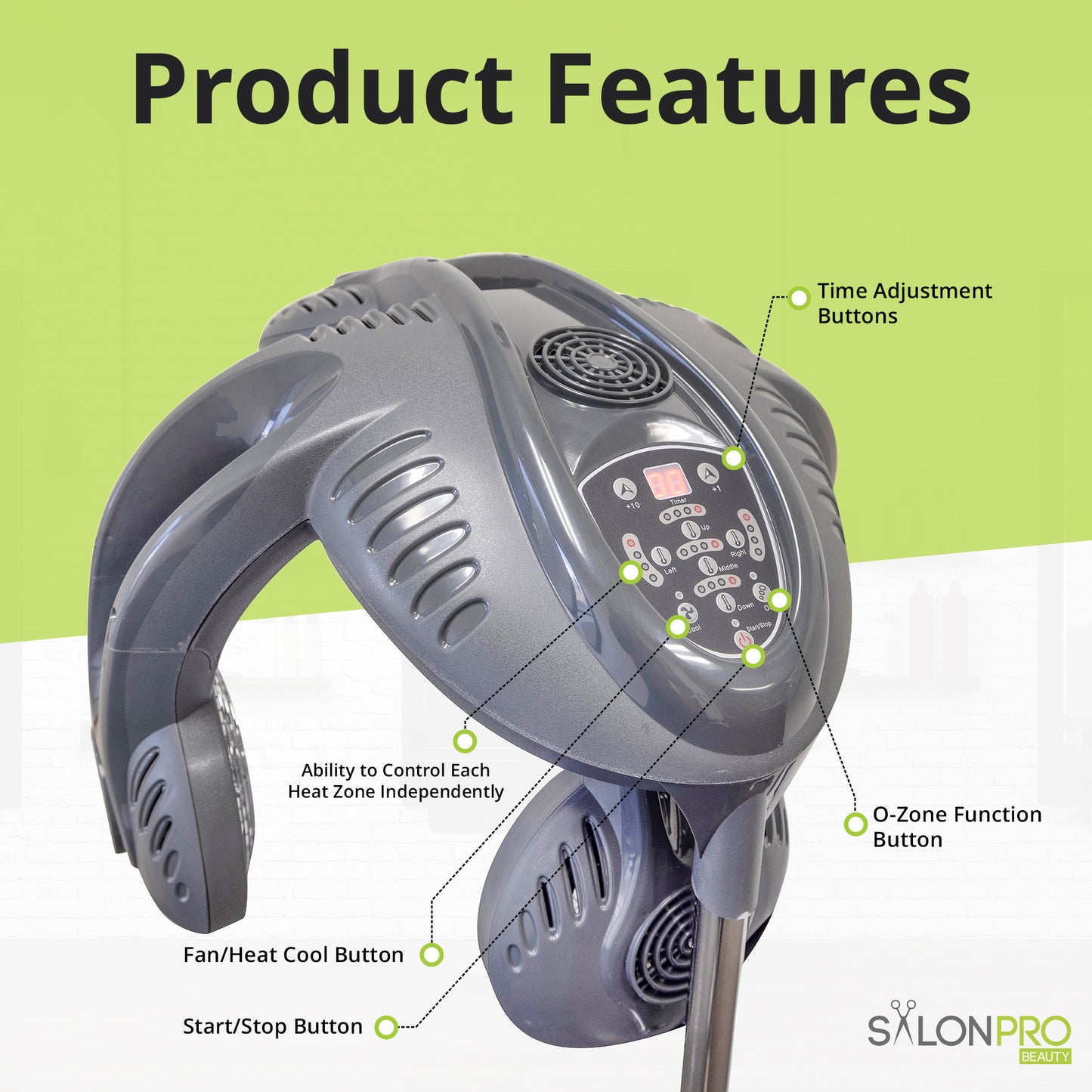SalonPro Multi-Zone+ Processeur de coloration infrarouge professionnel et accélérateur de séchage multifonction avec système de montage mural - Gris