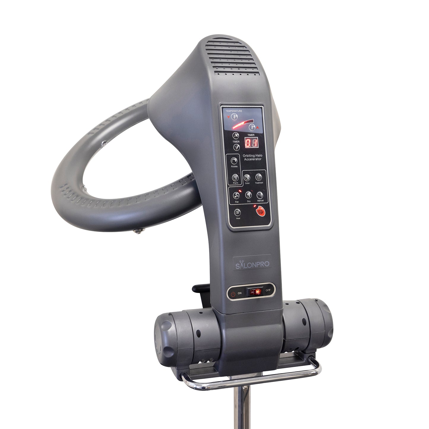 SalonPro Orbiting Halo Processeur de coloration infrarouge professionnel et accélérateur de séchage multifonction avec base roulante – Gris