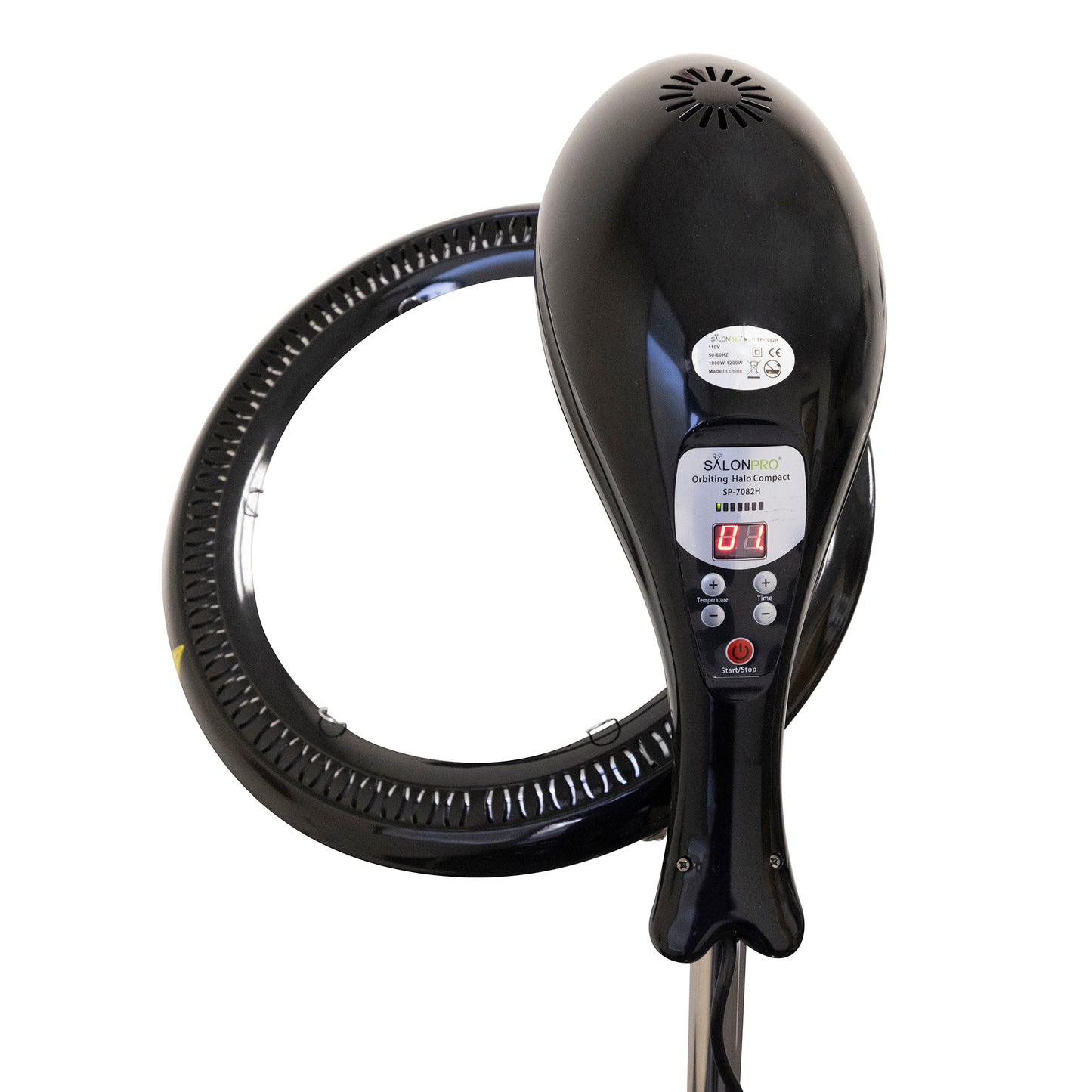 SalonPro Orbiting Halo Procesador y acelerador de color de cabello infrarrojo profesional compacto con base rodante - Negro