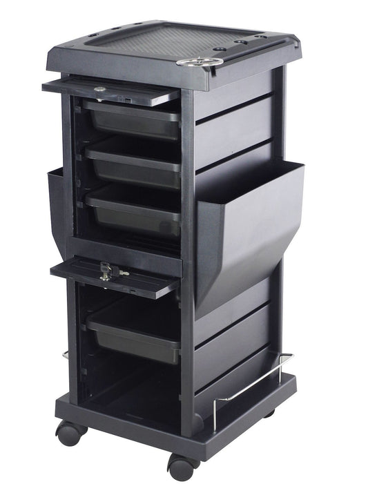 SalonPro Lockable Styling Cabinet Storage & Coloring Trolley w/ Rolling Wheels in Black Styling Trolley SalonPro Equipment