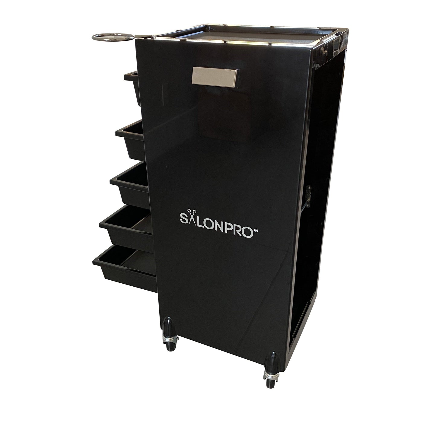 SalonPro 5 Drawer Styling Cabinet Storage & Coloring Trolley w/ Rolling Wheels in Gloss Black Styling Trolley SalonPro Equipment