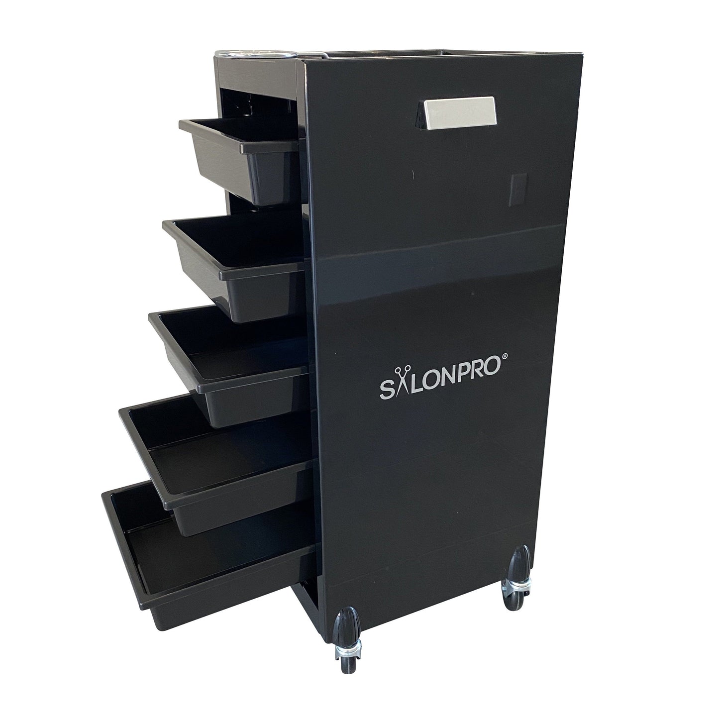 SalonPro 5 Drawer Styling Cabinet Storage & Coloring Trolley w/ Rolling Wheels in Gloss Black Styling Trolley SalonPro Equipment