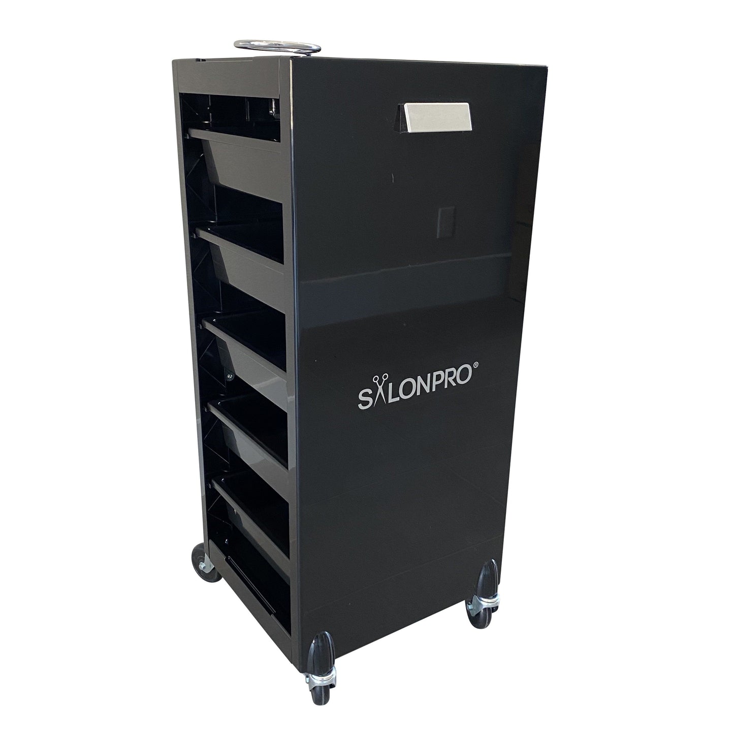 SalonPro 5 Drawer Styling Cabinet Storage & Coloring Trolley w/ Rolling Wheels in Gloss Black Styling Trolley SalonPro Equipment