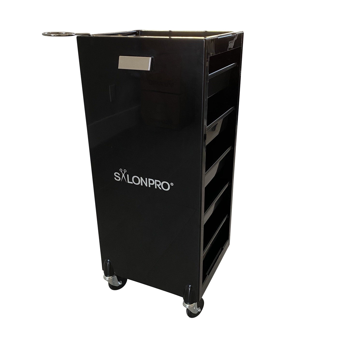 SalonPro 5 Drawer Styling Cabinet Storage & Coloring Trolley w/ Rolling Wheels in Gloss Black Styling Trolley SalonPro Equipment