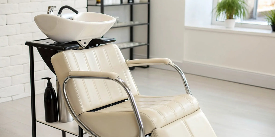 An ergonomic foldable shampoo chair for professional stylists.