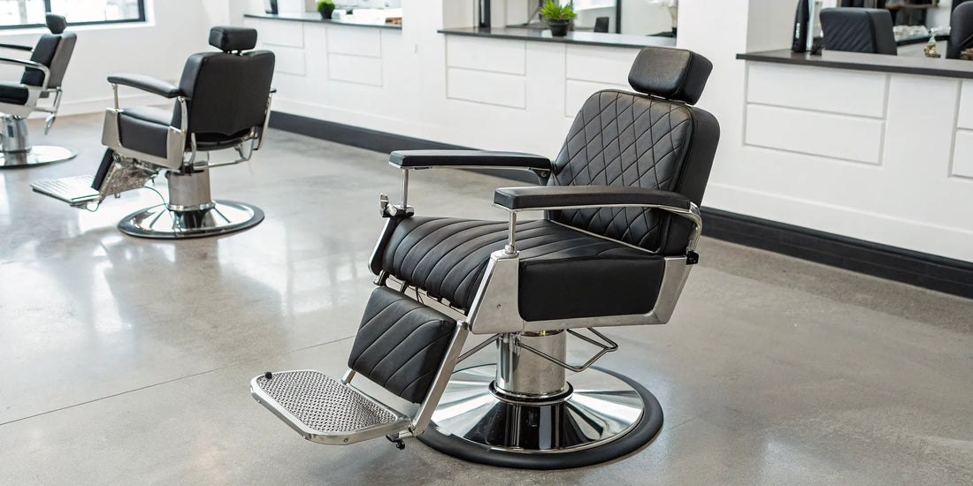 A modern hydraulic barber chair for sale, featuring an adjustable headrest and a stable chrome base.