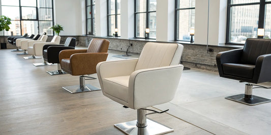 A stylish all-purpose salon chair for sale online, set in a modern salon.