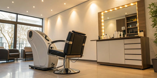 A hair color accelerator machine at a salon station, ready to speed up color processing.
