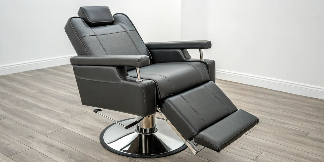 All-purpose reclining salon chair with an adjustable footrest and headrest.