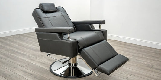 All-purpose reclining salon chair with an adjustable footrest and headrest.