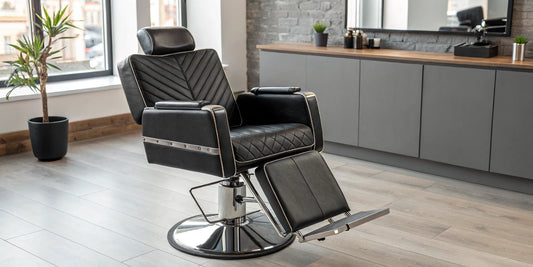 Best hydraulic chair for a salon featuring modern black upholstery and an adjustable footrest.