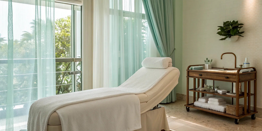 A top-rated facial bed for an esthetician in a professional spa treatment room.