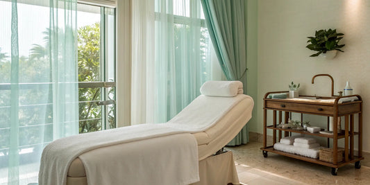A top-rated facial bed for an esthetician in a professional spa treatment room.