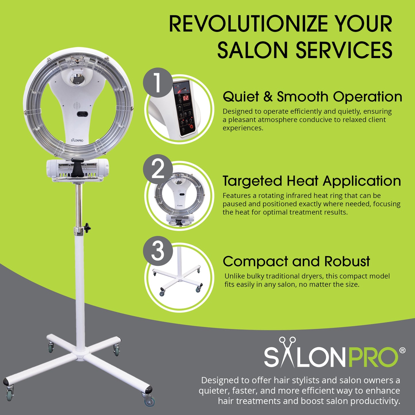 SalonPro Orbiting Halo Professional Infrared Hair Color Processor & Multi-Function Dryer Accelerator w/ Rolling Base - White