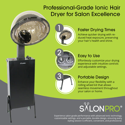 SalonPro Ionic Hooded Hair Dryer with Rolling Stand