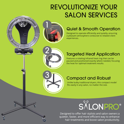 NEW SalonPro Orbiting Halo Infrared Hair Dryer & Color Processor – Rolling Base, Silver